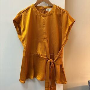 NWT Michael Michael Kors Mustard Yellow Tie-Waist Blouse - Size M